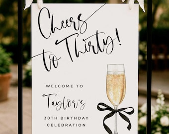 30th birthday party welcome sign, Black bow birthday party decorations, Birthday party adult, Birthday party themes, Poster board, Any age
