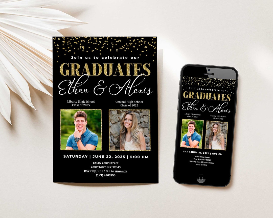 Twin Graduation Party Invitation With Photos Double Graduation