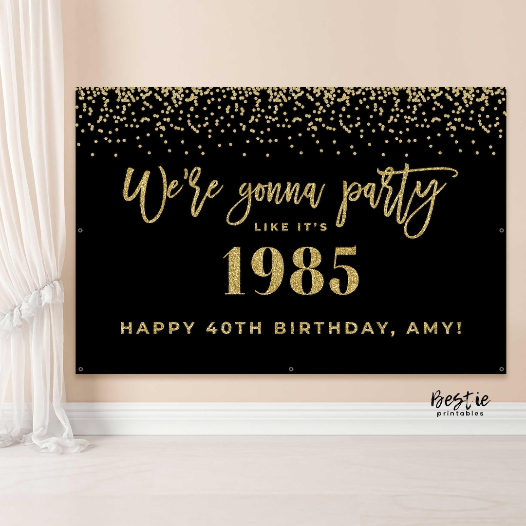 Awesome Since 1985 Gold Glitter Banner - 40th Birthday & Anniversary Party Decorations