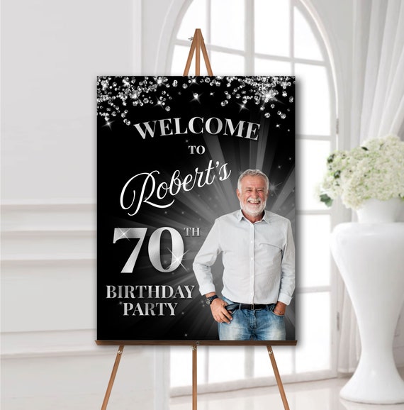 70th Birthday Welcome Sign With Photo, Any Age Birthday Poster Personalized,  Birthday Party Decorations Black and Silver - Etsy