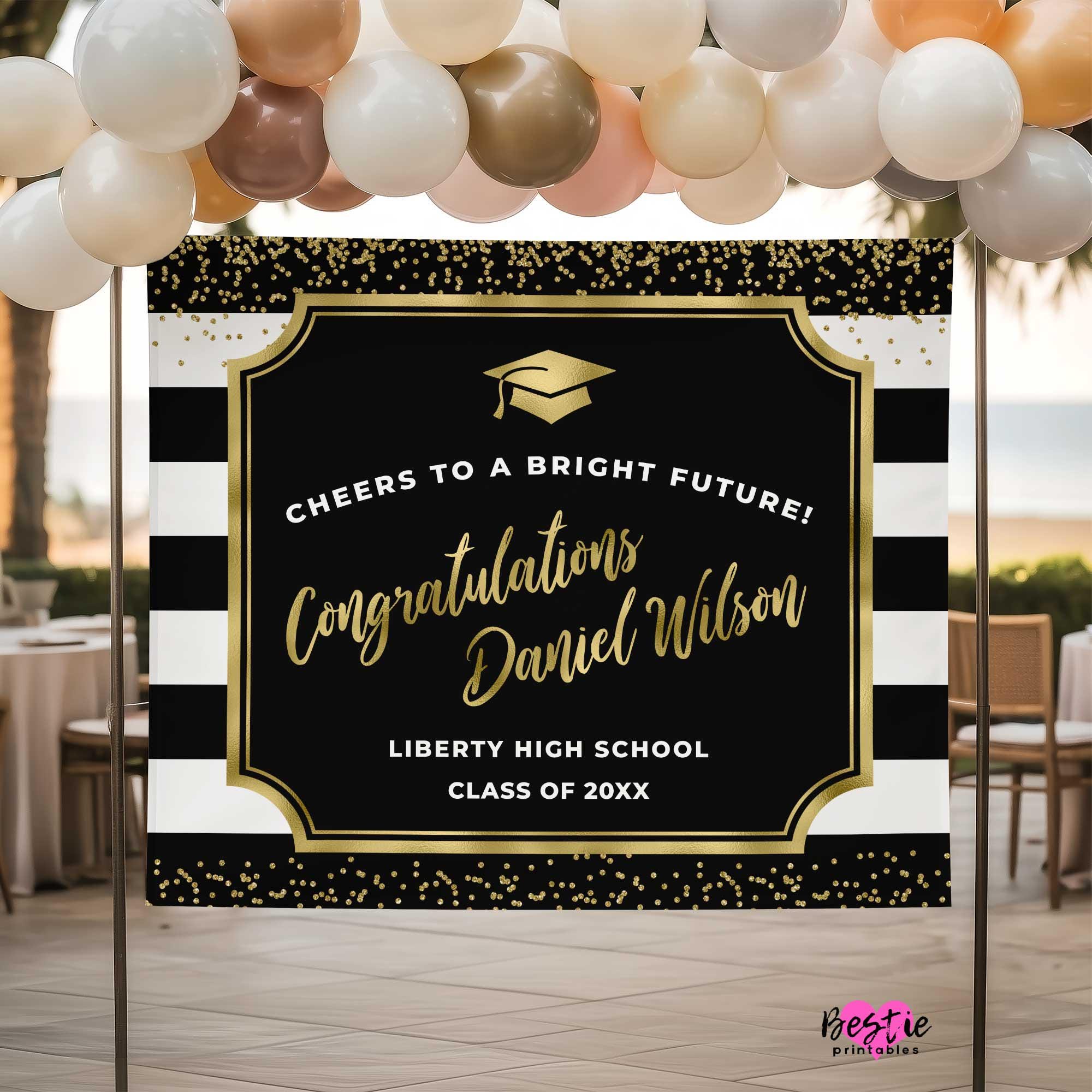 TENCOW Sfondo Fotografico Laurea Oro Nero 2025 – 2,1x1,5m – Pannello In Vinile Glitterato Per Foto Classe 2025 – Decorazioni Feste Laurea
