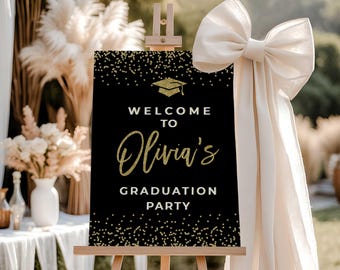Welkomstbord afstudeerfeest, foambord afstuderen, decoraties afstudeerfeest zwart en goud