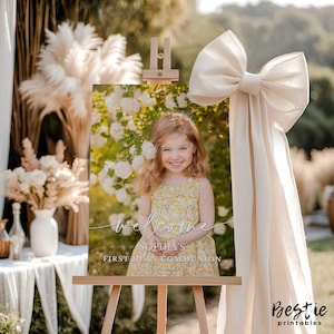 Cartello di benvenuto per la prima comunione con foto Pannello in schiuma o download digitale Manifesto del battesimo stampato con foto Bambina o bambino Personalizzato