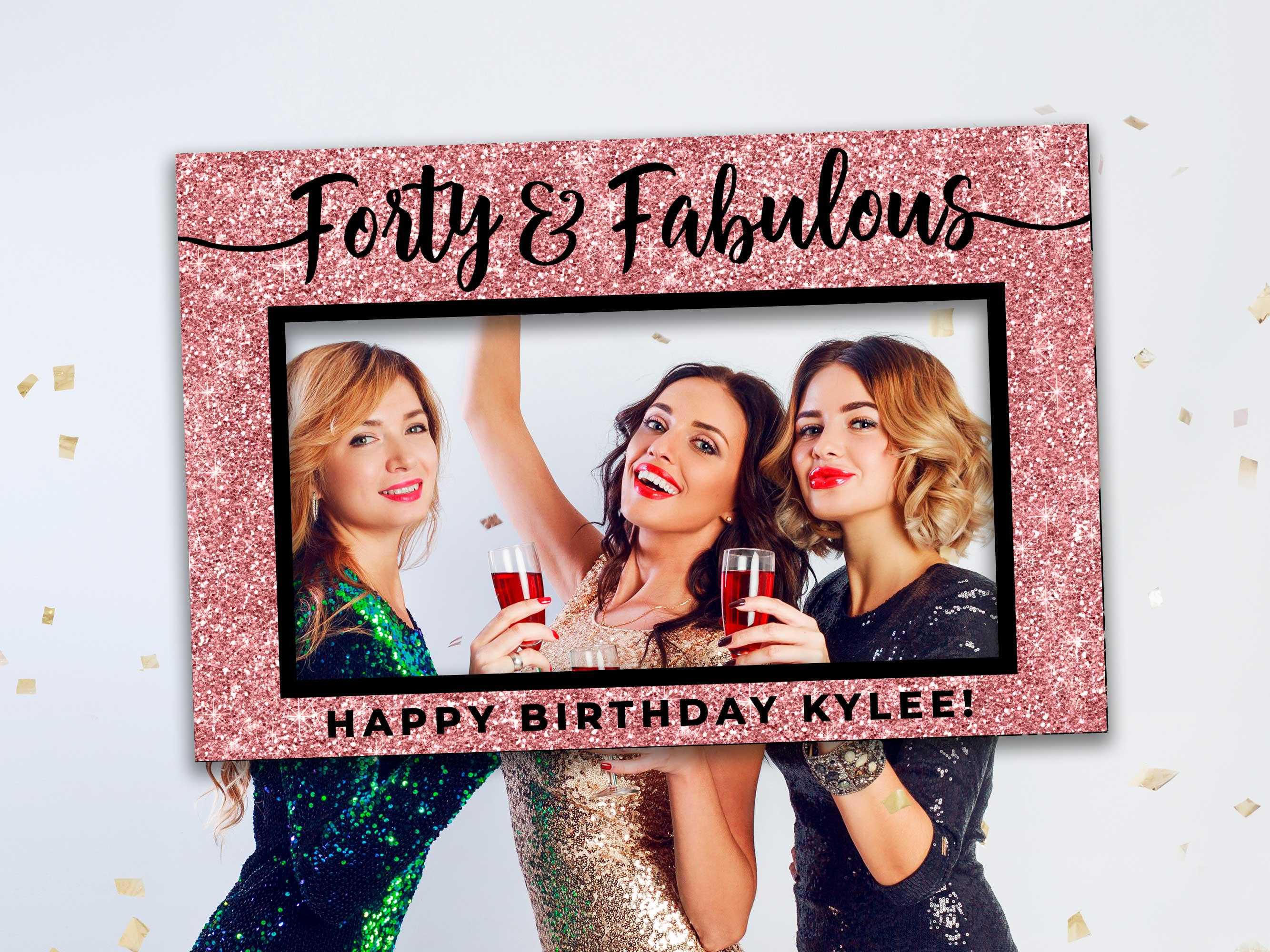 40 and fabulous, 40th birthday photo booth frame, Rose gold birthday decoration, Birthday selfie frame, Photo prop frame, Any age