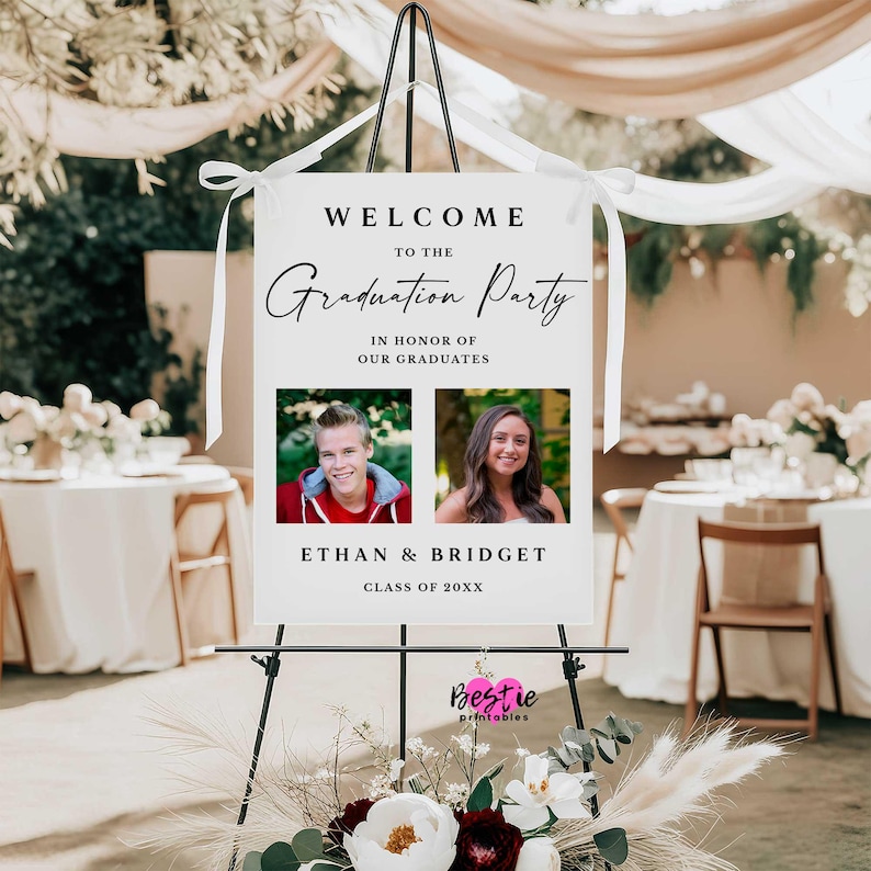 Graduation Photo Both Sign Twin Graduation Welcome Sign With Photos (digital or Printed) - Etsy