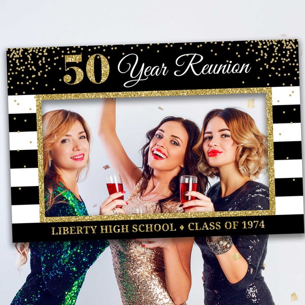 Class reunion photo prop frame, 50th class reunion photo booth, Class reunion sign, Class reunion decorations black and gold