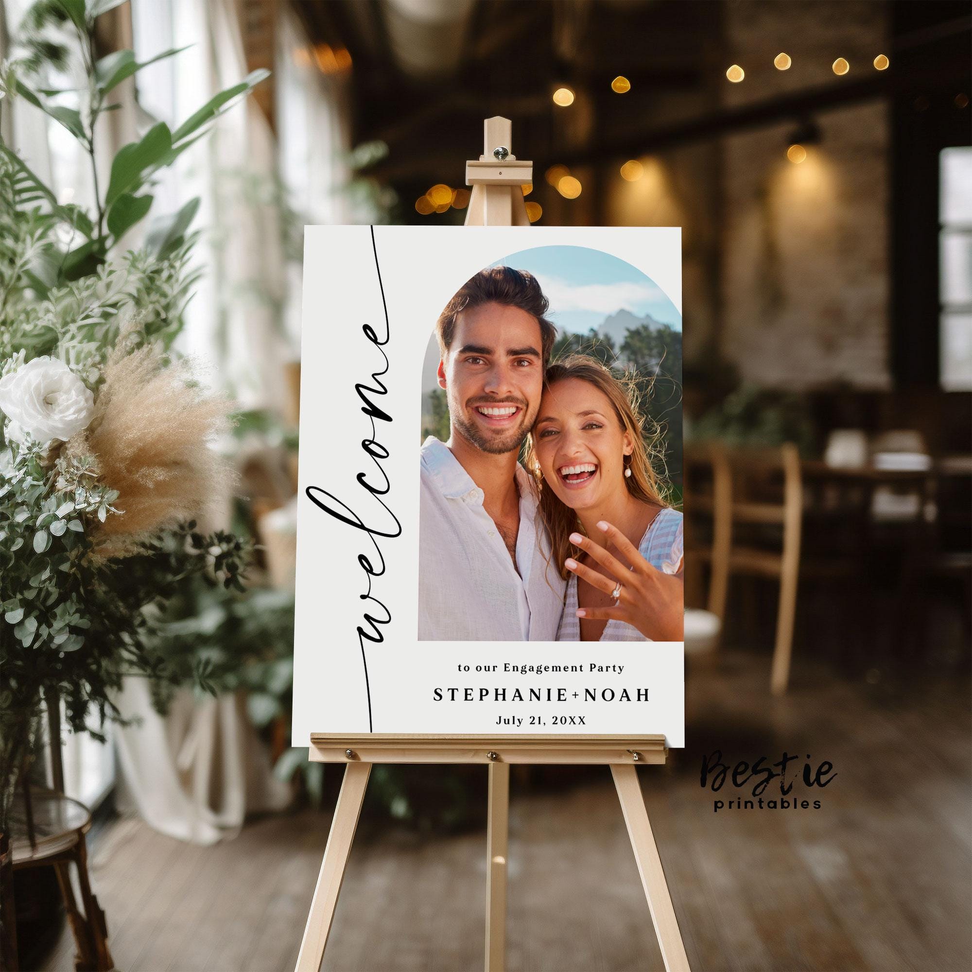 Engagement party welcome sign with photo, Engagement poster board, Party decorations, Wedding decor, Couples shower, Rehearsal dinner