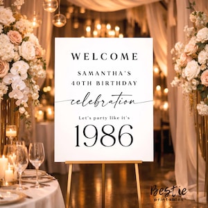 Minimalist 40th Birthday Welcome Sign, Modern Party Decor (PDF or Shipped Board)