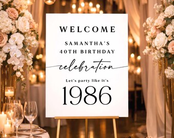 Minimalist 40th Birthday Welcome Sign, Modern Party Decor (PDF or Shipped Board)
