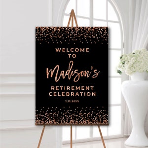 Rose gold retirement welcome sign, Retirement party decorations, Foam board, Printed or printable