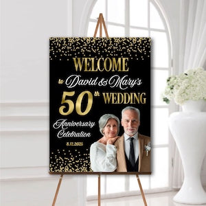 50th wedding anniversary welcome sign with picture 50th anniversary welcome board Wedding anniversary decorations black