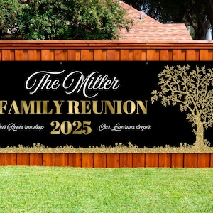 Family reunion banner outdoor Family reunion decorations black and gold Custom vinyl banner or printable file Welcome backdrop