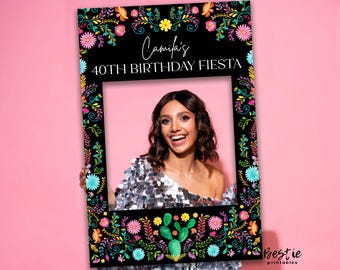 Fiesta birthday photo booth frame, Selfie photo prop, Mexican theme birthday decorations