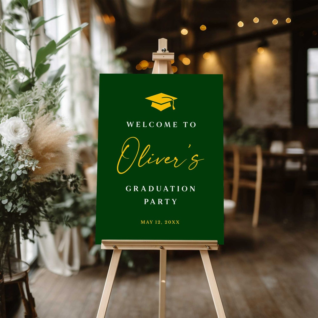 Green and Yellow Graduation Welcome Sign, Custom Graduation Board ...
