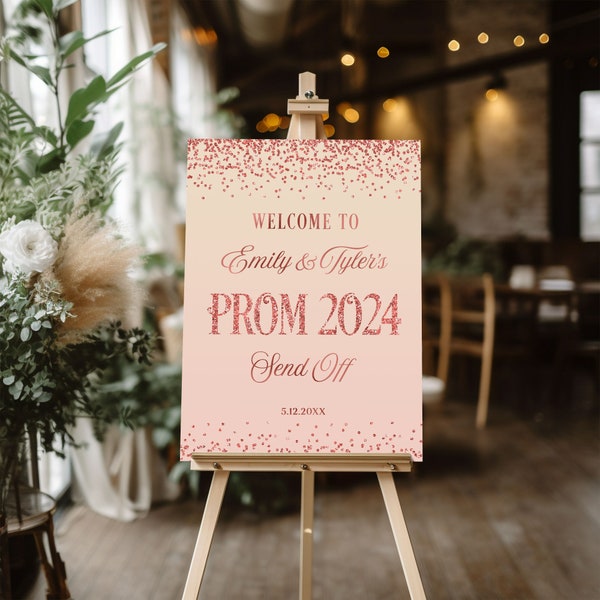 Rose gold prom send off party sign, Senior prom send-off poster, Welcome sign, Backyard prom decorations rose gold, Foam board for easel