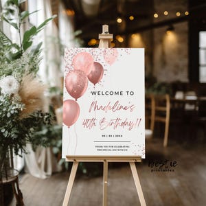 Rose gold birthday welcome sign, 30th birthday poster board, 40th birthday party decorations, Any age, for women, Personalized image 3