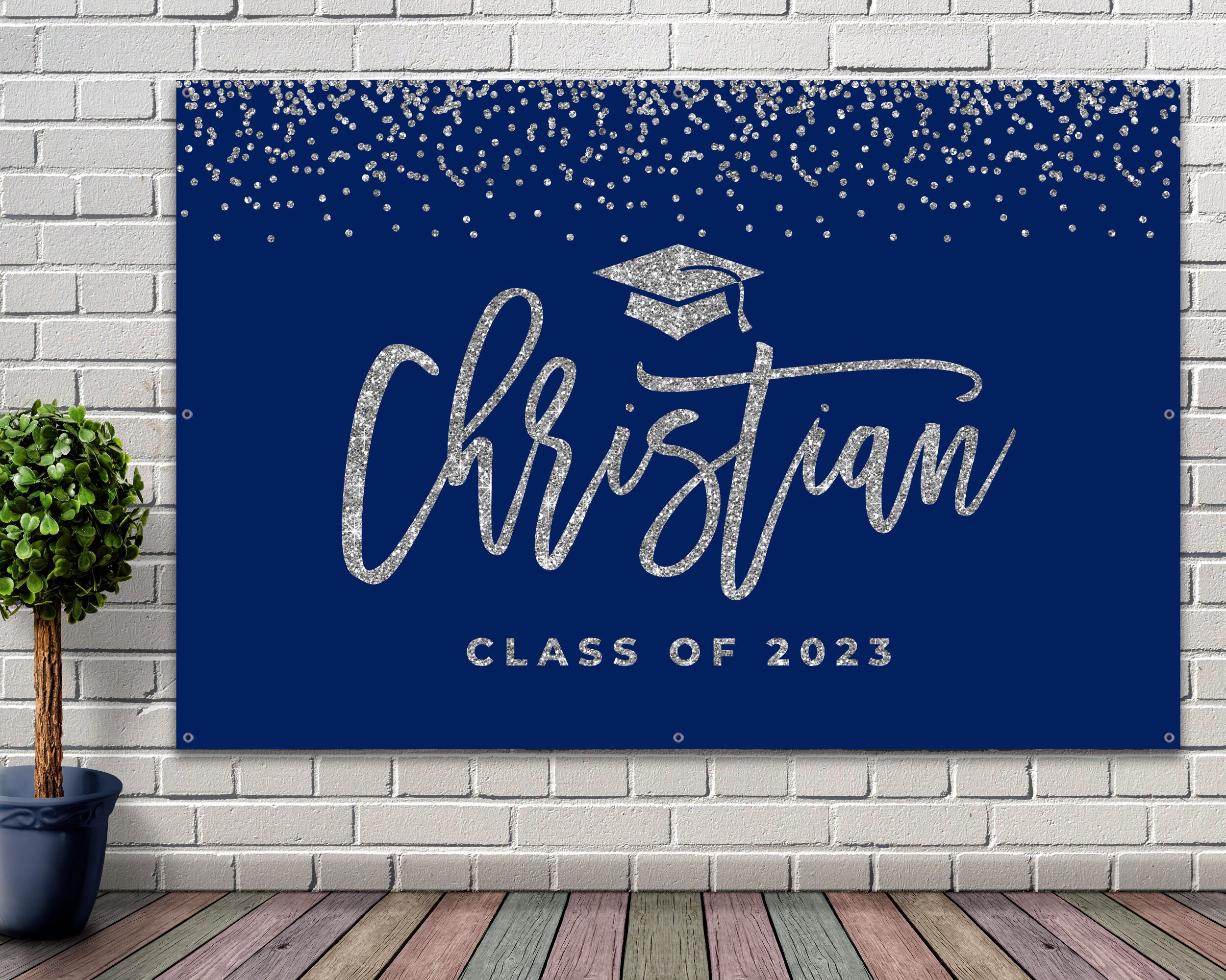 Navy Blue Graduation Party Sign Class of 2023 Banner Graduation ...