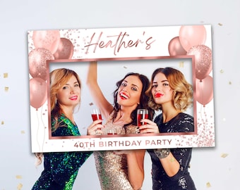 Rose gold photo booth frame, 40th birthday selfie frame ,Photo props, 21st birthday party, Any age, Rose gold balloons, Party decorations