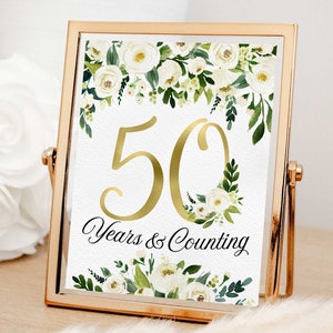 50th wedding anniversary sign printable Happy anniversary poster Wedding anniversary gift idea 50 and counting Greenery reception sign 8x10