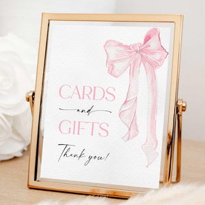 Karten und Geschenke Zeichen, Rosa Schleife zum Ausdrucken, Kokette Thema, Baby-Dusche, erste Geburtstagsfeier, Sweet 16 Geburtstag, Teenager Geburtstag, Für Mädchen