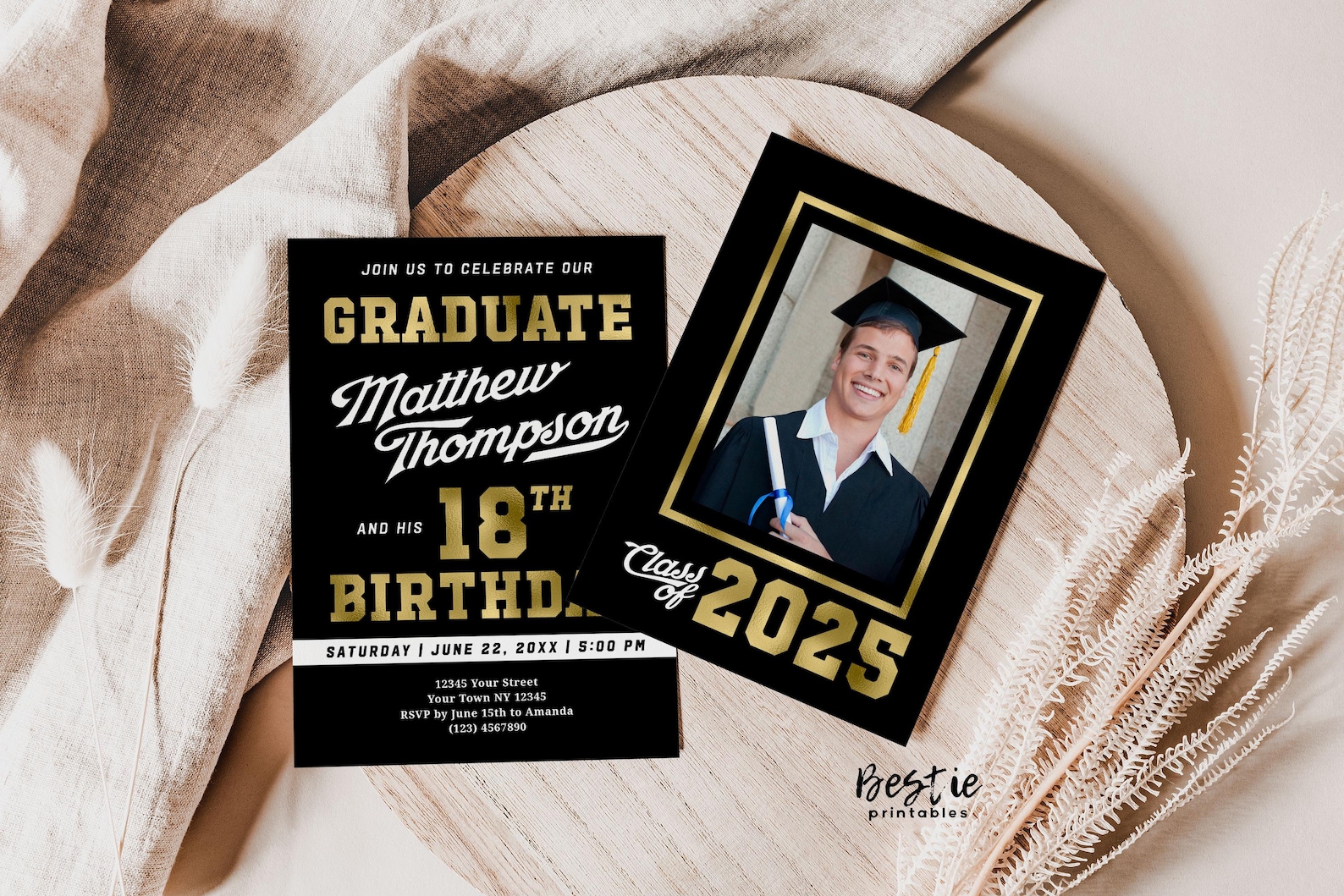 Graduation and Birthday Invitation Boy, 18th Birthday Invitation for ...