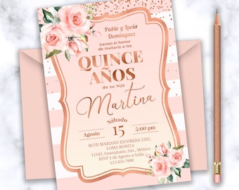Quince Años invitation Quinceanera invitations rose gold Quinceanera invitations in spanish Quince invitation blush roses