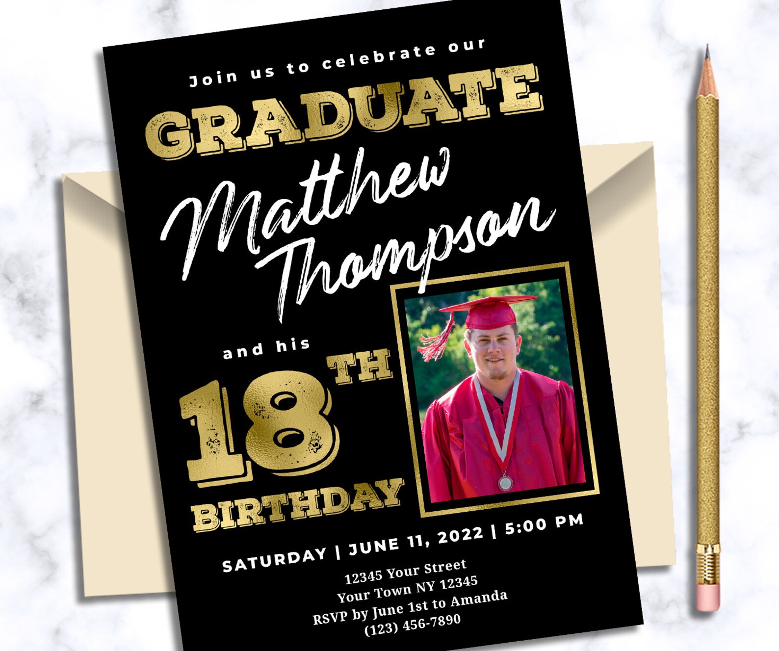 Graduation and birthday invitation with photo 18th birthday Etsy