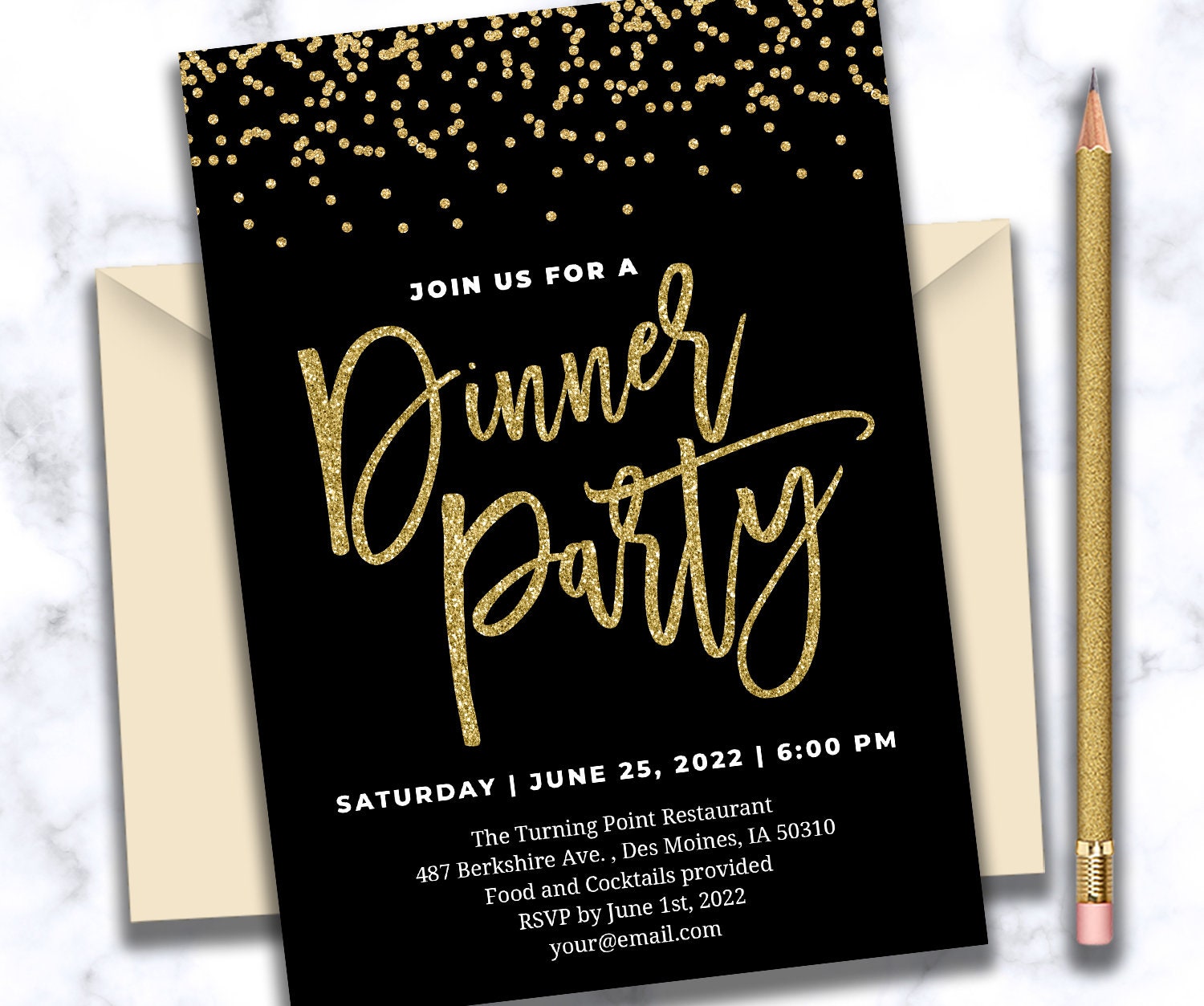 Simple Dinner Invite Dinner Party Invitation Gold Dinner Invitation Gold Dinner Invitation ...