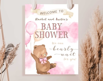 Wir können Bären warten Baby-Dusche-Mädchen Teddybär-Thema Baby-Dusche-Willkommens-Zeichen rosa Baby-Dusche-Dekorationen Teddybär