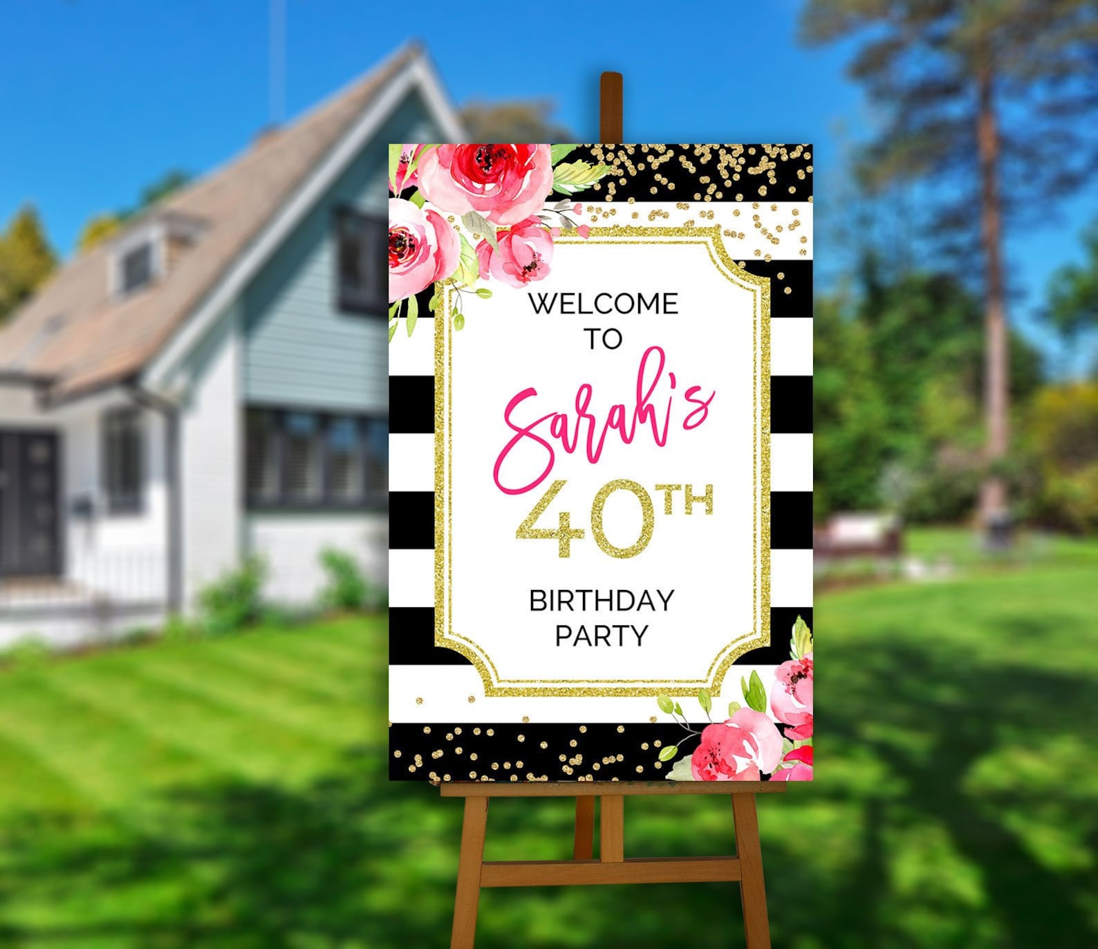 Printable Welcome Sign Pink And Gold 40th Birthday Party Etsy 