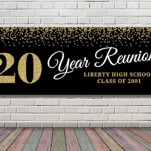 Class reunion sign 20th class reunion decoration black and gold Class reunion banner 10 20 50 year reunion Class of 2001