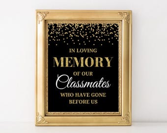 High School Reunion Memorial Sign, In Loving Memory Sign, Class Reunion Decor in Black and Gold, Digital Print (Instant Download)