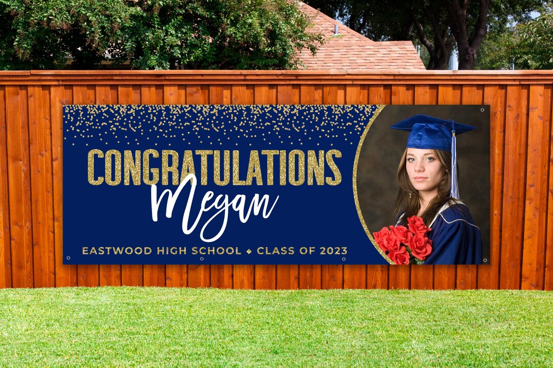 Personalized Graduation Sign 2023 Navy Blue and Gold Backdrop With ...