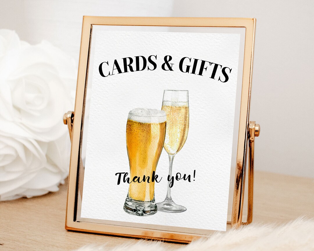 Couples Shower Bubbles and Brews Themed Cards and Gifts Sign Beer and