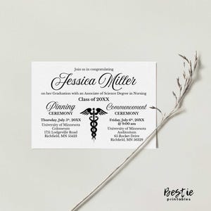 Tarjetas de inserción para ceremonia de colocación de alfileres, insertos para ceremonia de graduación, invitaciones para graduación de enfermeras, invitaciones imprimibles, tarjeta con detalles, 3,5 x 5