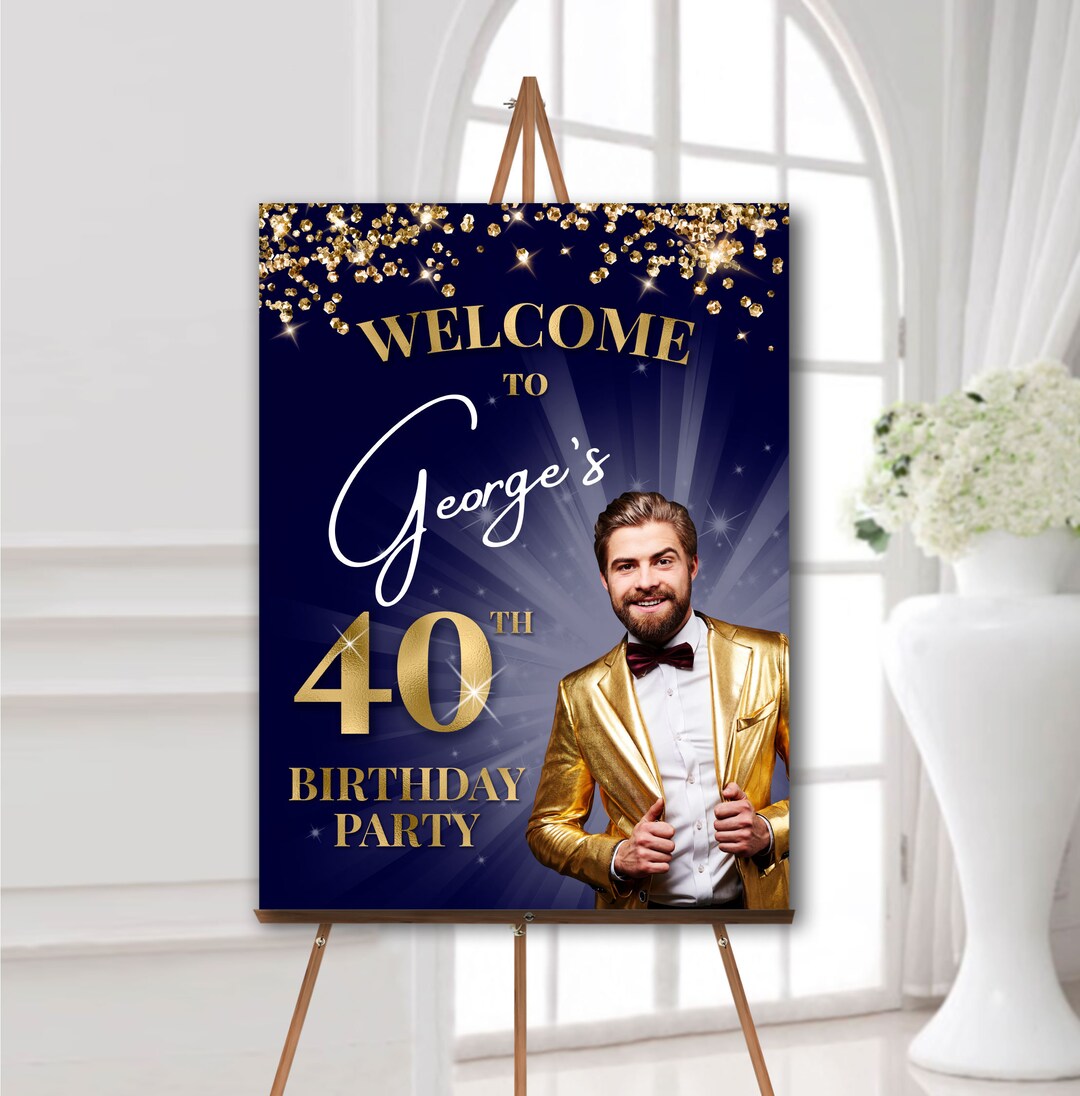 Striscione Compleanno 40 Anni – Sfondo Nero E Oro 90x180 Cm – Tela In Vinile
