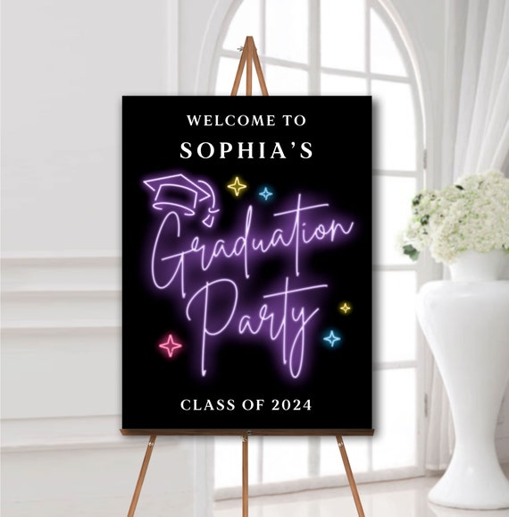 Graduation Party Welcome Sign, Purple Neon Light, Graduation Welcome Sign,  High School Grad Party Decorations, Class of 2024 