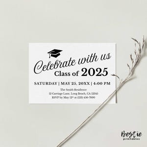 Insteekkaart afstuderen feest vier met ons mee uitnodiging Afdrukbare insteekkaarten 3 formaatopties Details kaarten 3,5 x 5 inch