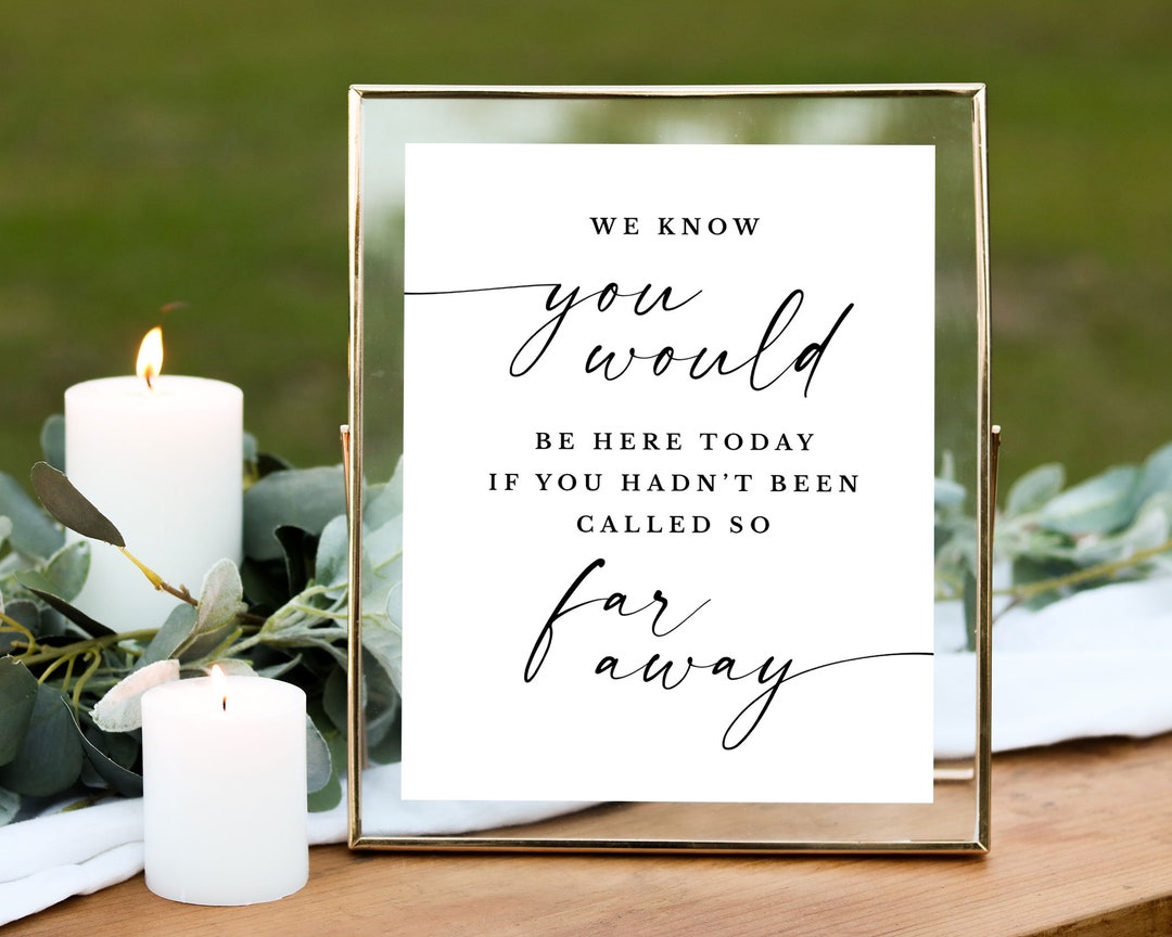 Far Away Wedding Sign Remembrance Table Poster Wish You Were Here ...