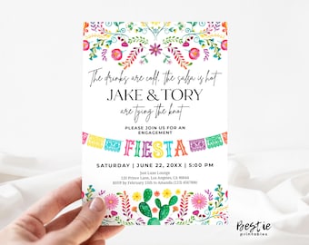 Fiesta engagement party invitation, Mexican theme, Printable or printed invitations