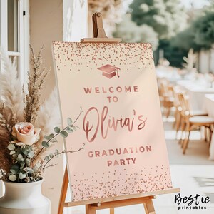 Rose gold graduation welcome sign, Graduation party decorations, Senior grad party, Poster board for easel