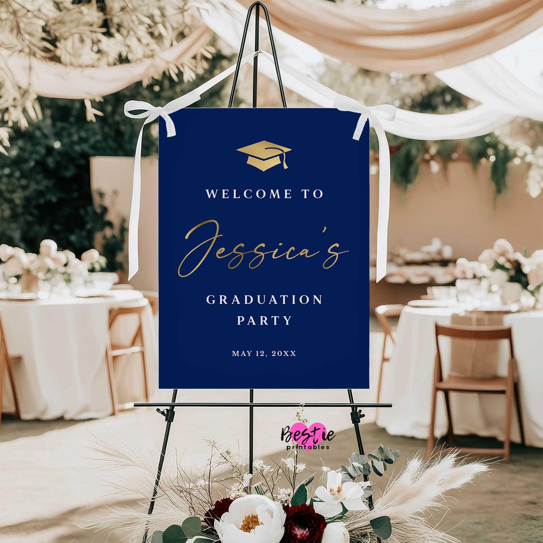 Navy Grad Sign Navy and Gold Graduation Welcome Sign, Minimalist Theme (foam Board or ...