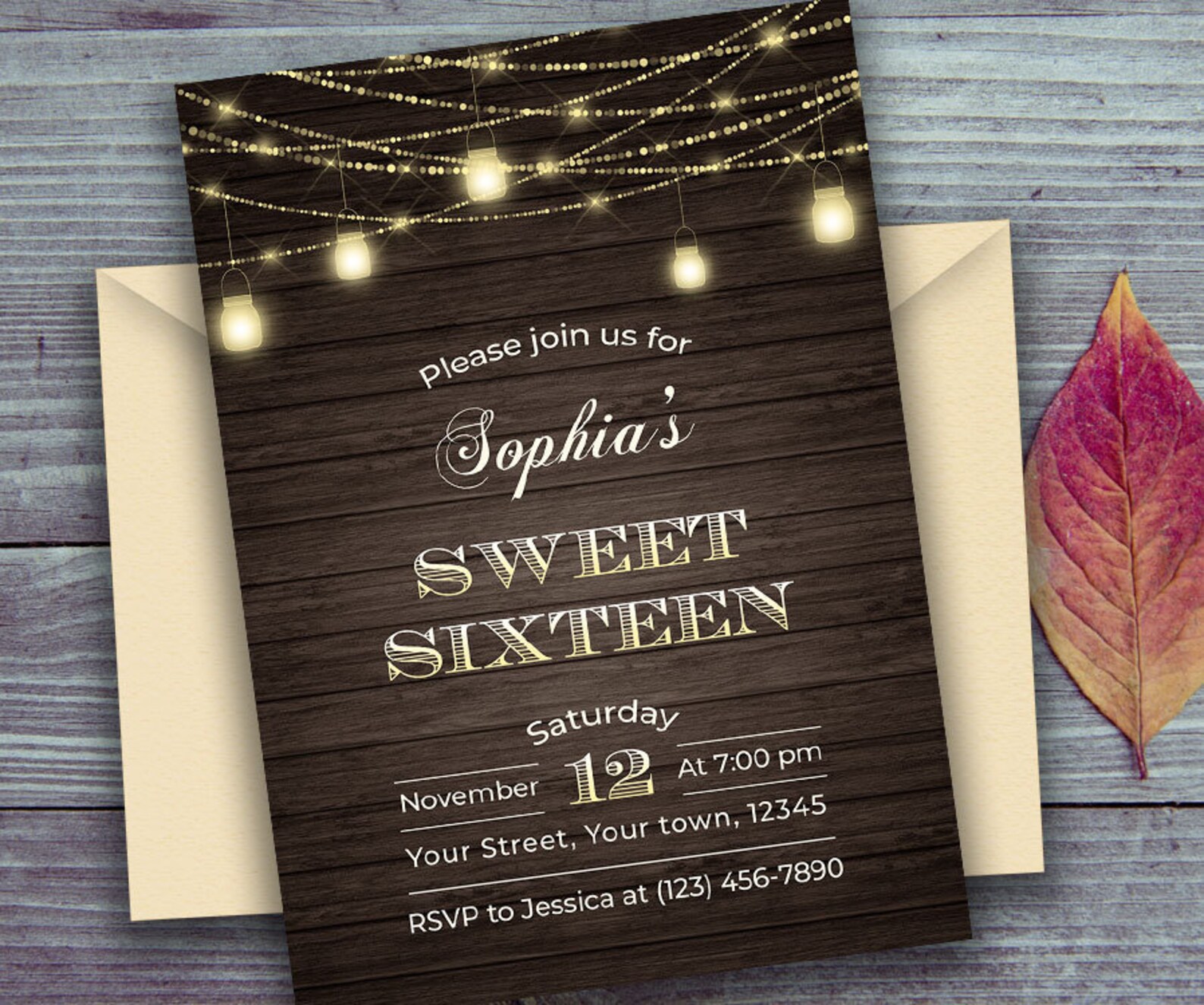PERSONALIZED Sweet 16 Invitation Rustic Sweet Sixteen Etsy