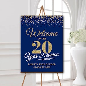 Segno di riunione di classe blu navy e oro Poster di riunione di scuola superiore di 20 anni Pannello in schiuma di riunione di college Classe del 1983 Stampato o digitale