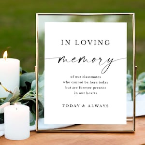 High school class reunion memorial sign In loving memory of our classmates printable Forever in our hearts poster Reunion decorations simple