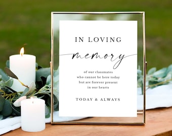 High school class reunion memorial sign In loving memory of our classmates printable Forever in our hearts poster Reunion decorations simple