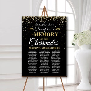 Reunion memorial sign In memory of classmates sign Class reunion decoration High school reunion decor College reunion poster black and gold