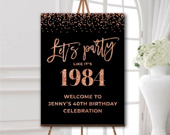 Party like its 1984 poster, 40th birthday welcome sign, Birthday party decorations rose gold, for adult, foam board