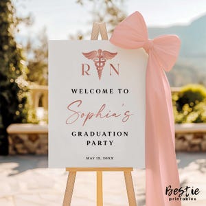 Letrero de bienvenida para fiesta de graduación de enfermería en oro rosa, decoraciones para fiesta de graduación de enfermería, Rn Bsn Lpn