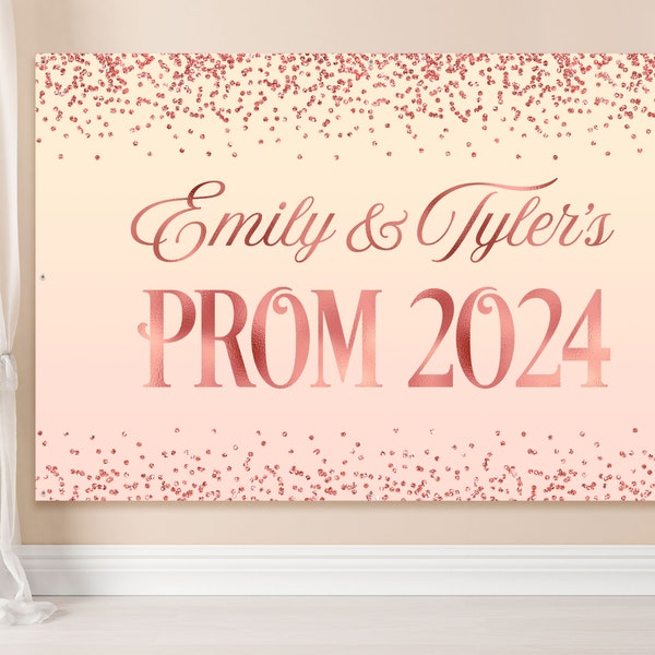 Prom 2024 banner, Prom decorations rose gold, Backyard prom send-off backdrop